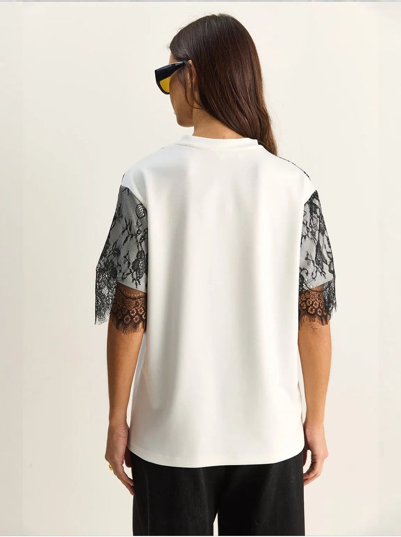 T-shirt da donna in misto viscosa lucci Bianco - Kiabi