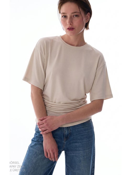 T-shirt da donna in modal con dettaglio in vita e arricciature penti - Kiabi T-shirt da donna in modal con dettaglio in vita e arricciature penti - Kiabi