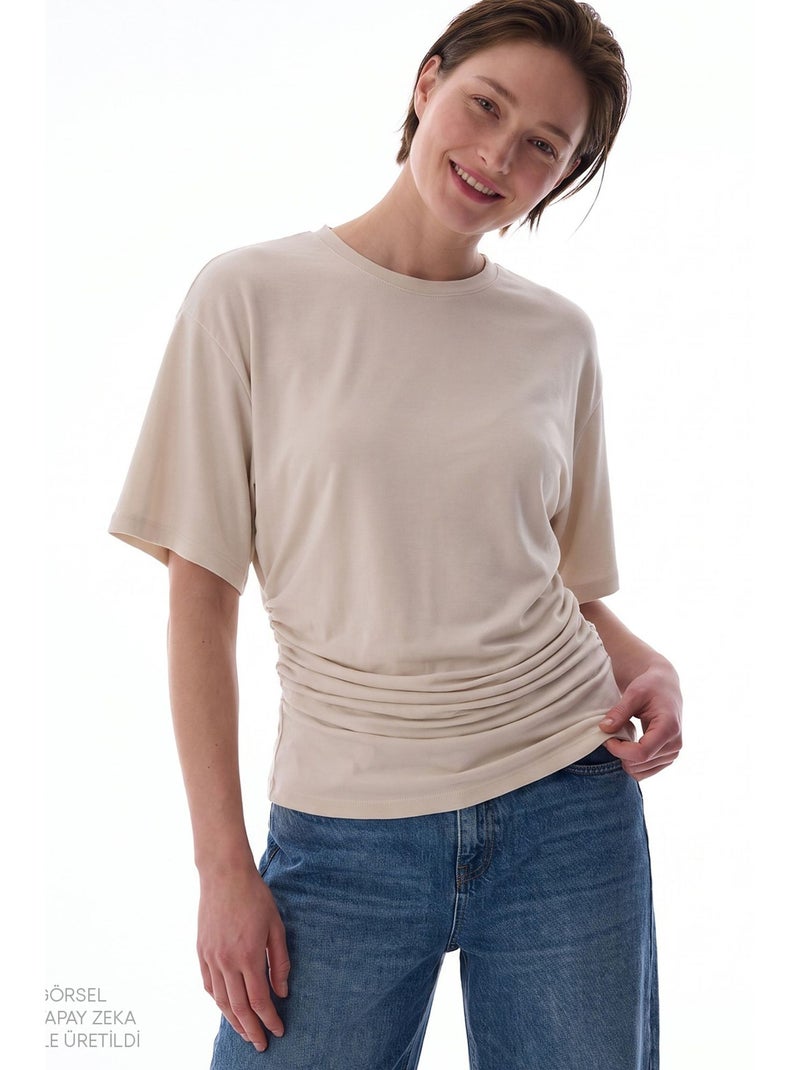 T-shirt da donna in modal con dettaglio in vita e arricciature penti Beige argilla - Kiabi