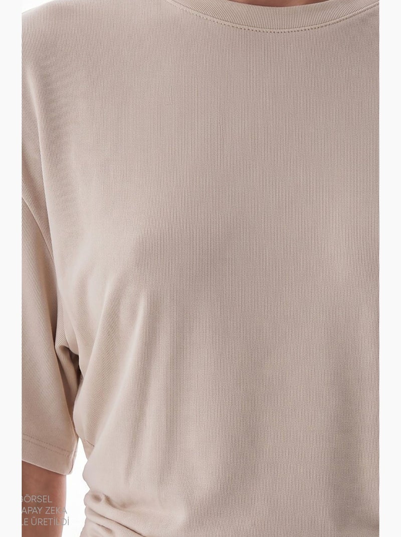T-shirt da donna in modal con dettaglio in vita e arricciature penti Beige argilla - Kiabi