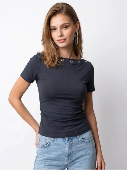 T-shirt da donna slim fit con scollo a barca mixray - Kiabi T-shirt da donna slim fit con scollo a barca mixray - Kiabi