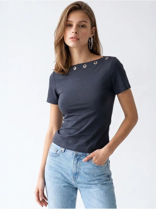 T-shirt da donna slim fit con scollo a barca mixray - Kiabi T-shirt da donna slim fit con scollo a barca mixray - Kiabi