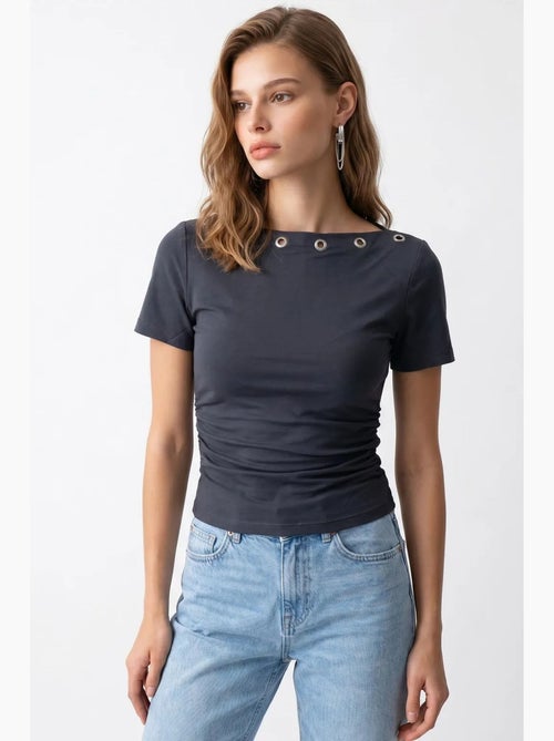 T-shirt da donna slim fit con scollo a barca mixray - Kiabi T-shirt da donna slim fit con scollo a barca mixray - Kiabi
