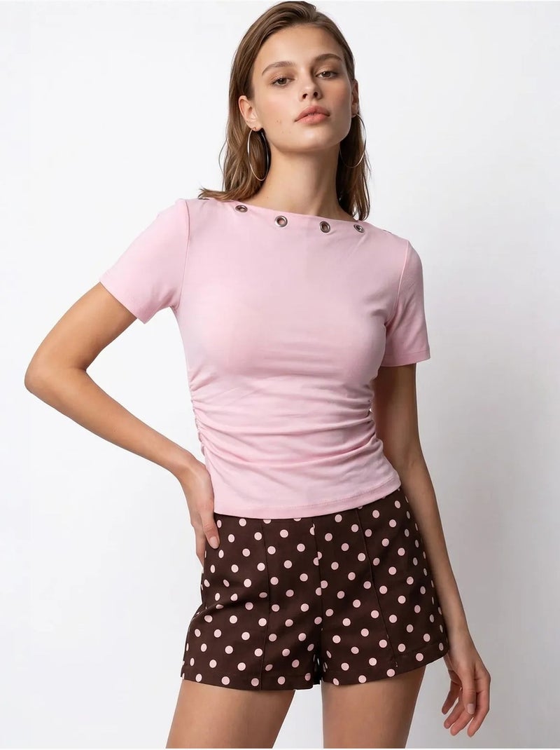 T-shirt da donna slim fit con scollo a barca mixray Rosa confetto - Kiabi