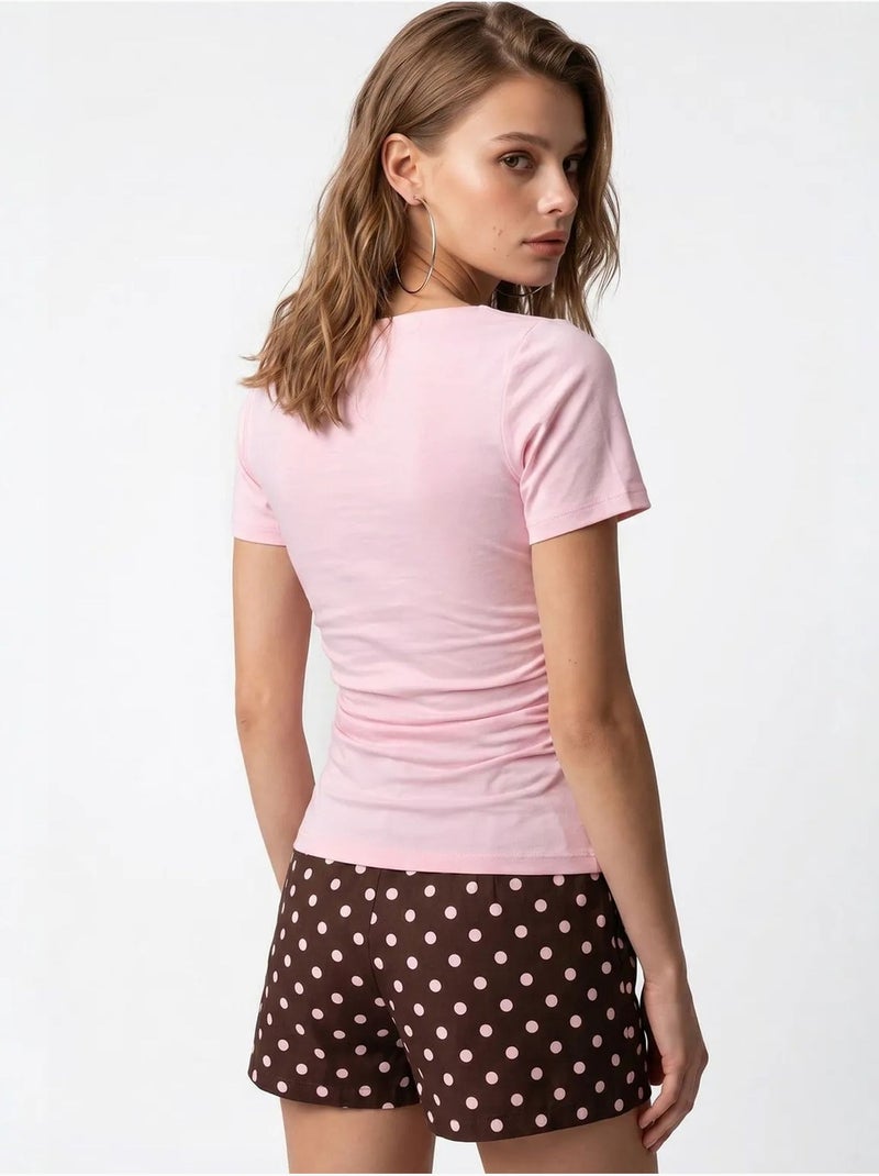 T-shirt da donna slim fit con scollo a barca mixray Rosa confetto - Kiabi