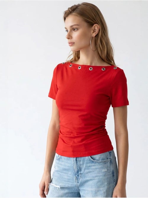T-shirt da donna slim fit con scollo a barca mixray - Kiabi T-shirt da donna slim fit con scollo a barca mixray - Kiabi