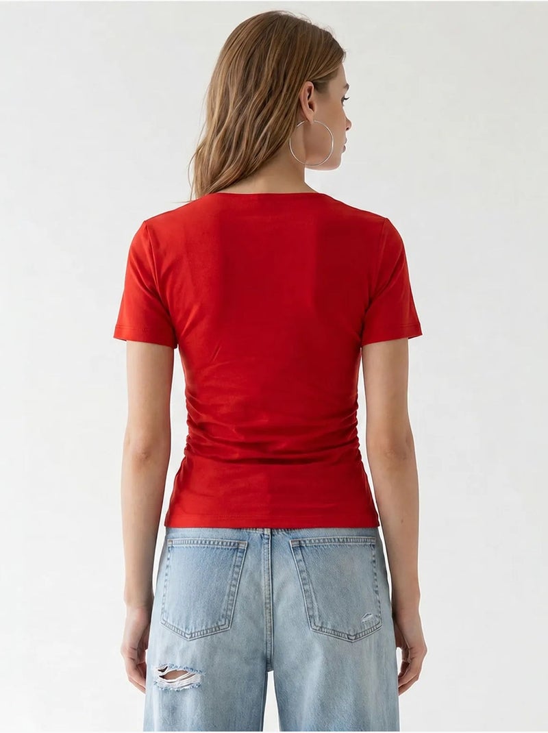 T-shirt da donna slim fit con scollo a barca mixray Rosso - Kiabi