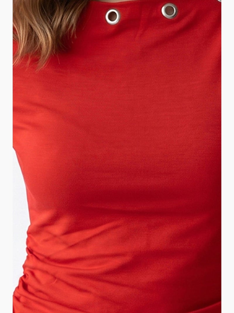 T-shirt da donna slim fit con scollo a barca mixray Rosso - Kiabi