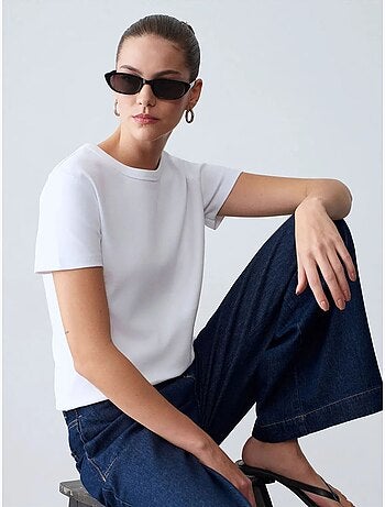 T-shirt da donna tinta unita con girocollo dilvin