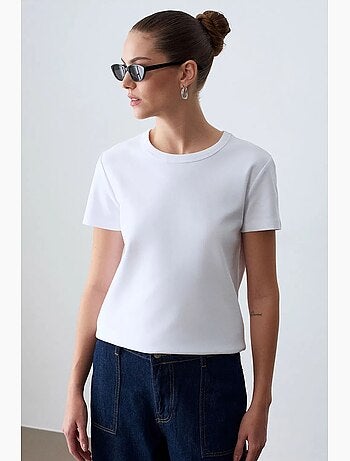 T-shirt da donna tinta unita con girocollo dilvin