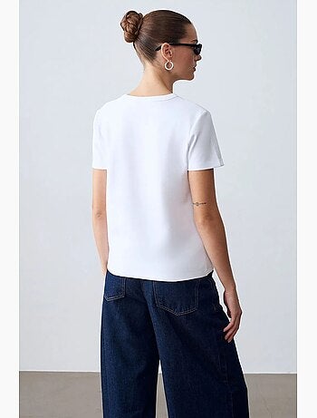 T-shirt da donna tinta unita con girocollo dilvin