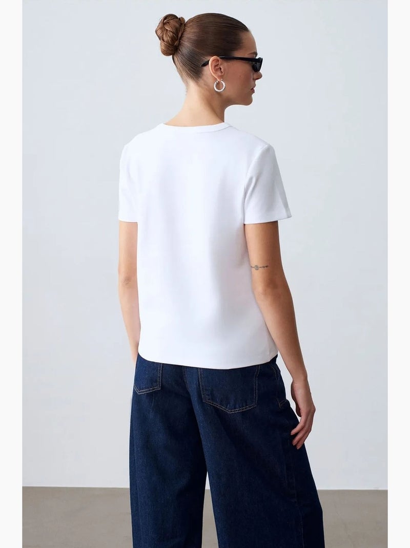 T-shirt da donna tinta unita con girocollo dilvin Bianco - Kiabi