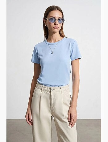 T-shirt da donna tinta unita con girocollo dilvin