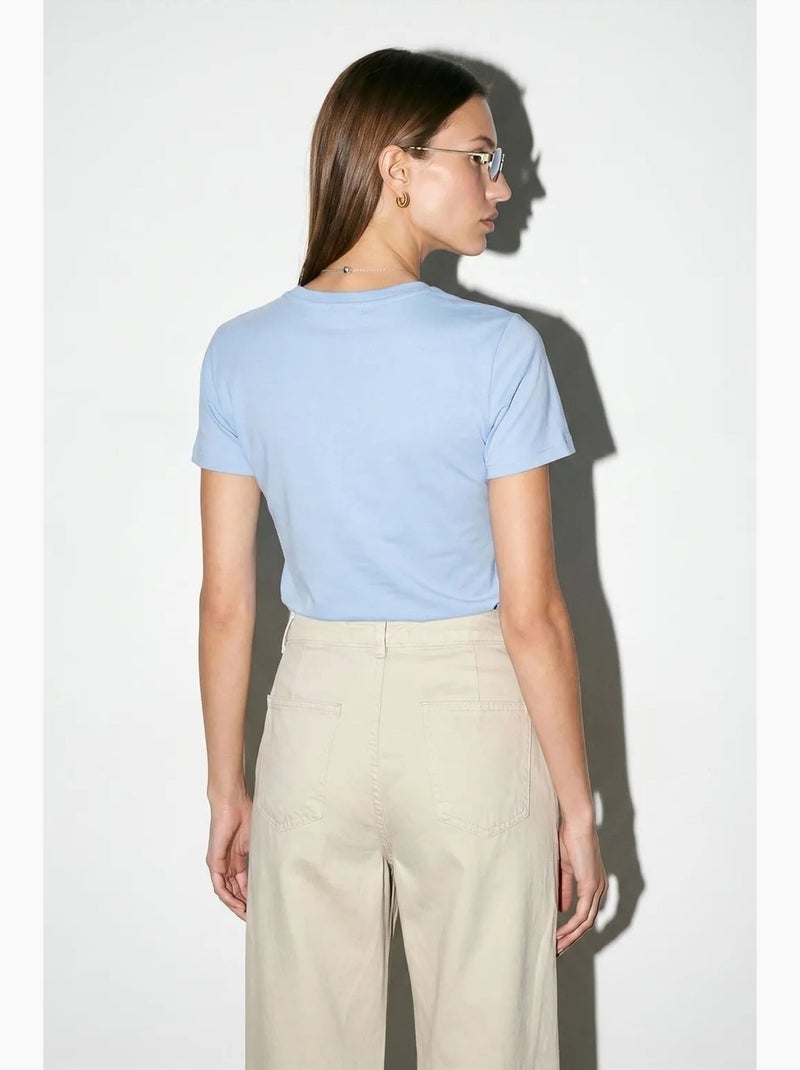 T-shirt da donna tinta unita con girocollo dilvin Blu cielo - Kiabi