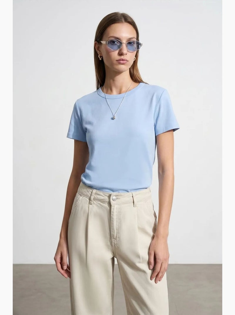 T-shirt da donna tinta unita con girocollo dilvin Blu cielo - Kiabi