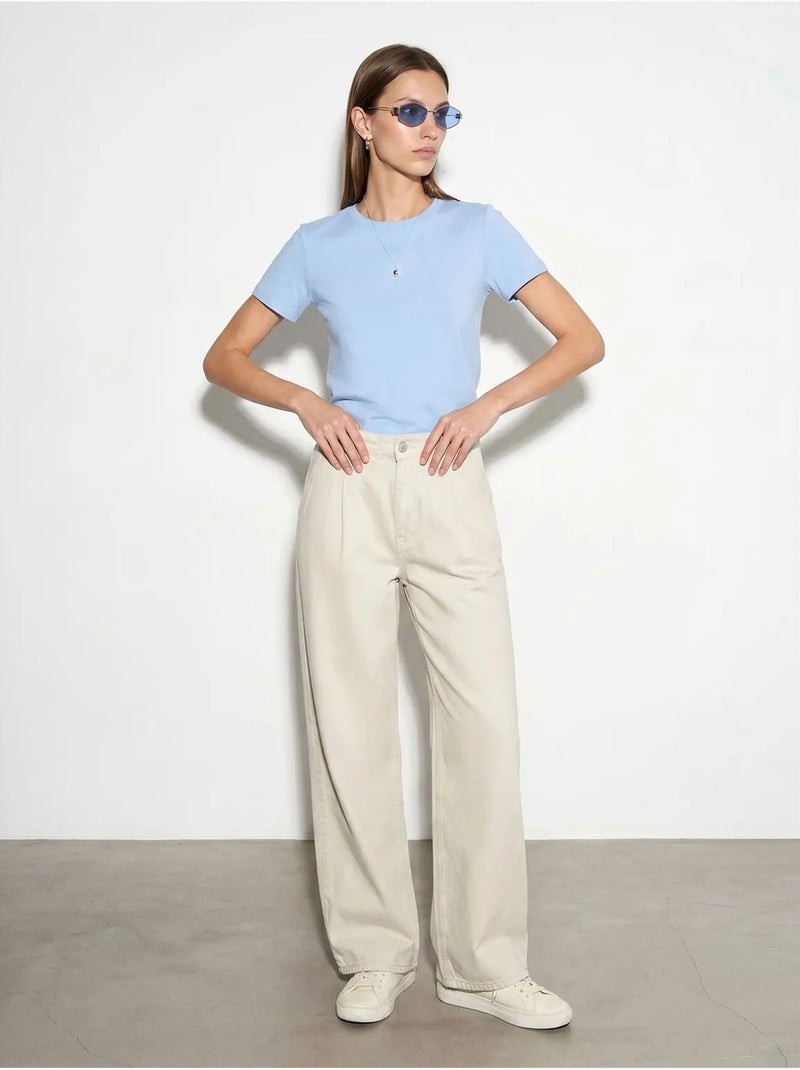 T-shirt da donna tinta unita con girocollo dilvin Blu cielo - Kiabi