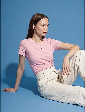 T-shirt da donna tinta unita con girocollo dilvin