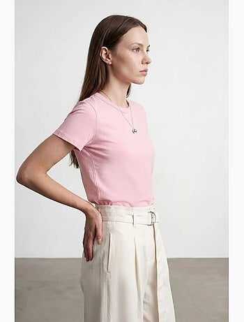 T-shirt da donna tinta unita con girocollo dilvin