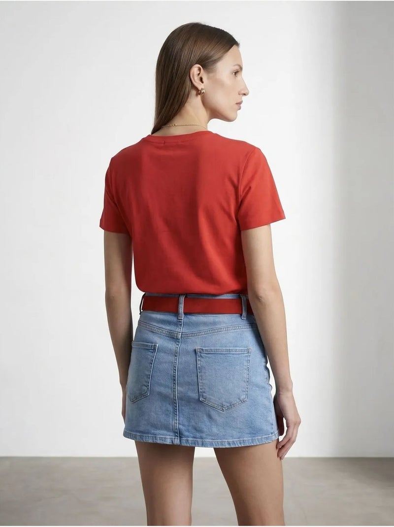 T-shirt da donna tinta unita con girocollo dilvin Rosso - Kiabi
