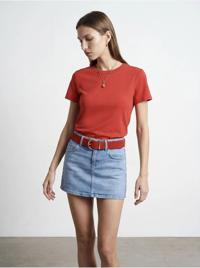 T-shirt da donna tinta unita con girocollo dilvin Rosso - Kiabi