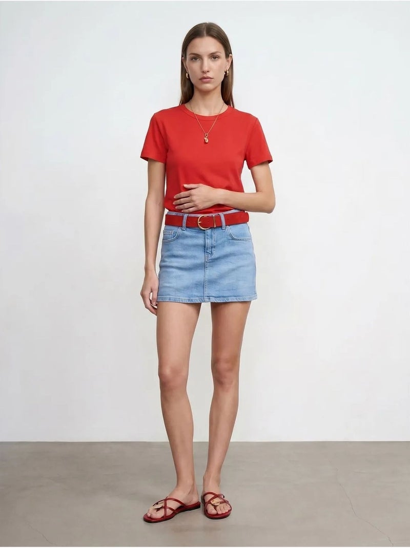 T-shirt da donna tinta unita con girocollo dilvin Rosso - Kiabi