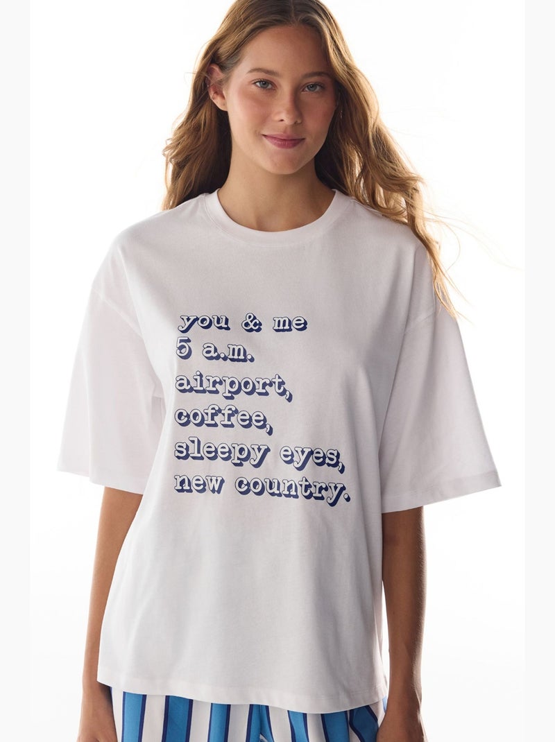 T-shirt da pigiama con stampa vacation slogan e maniche corte penti Bianco - Kiabi