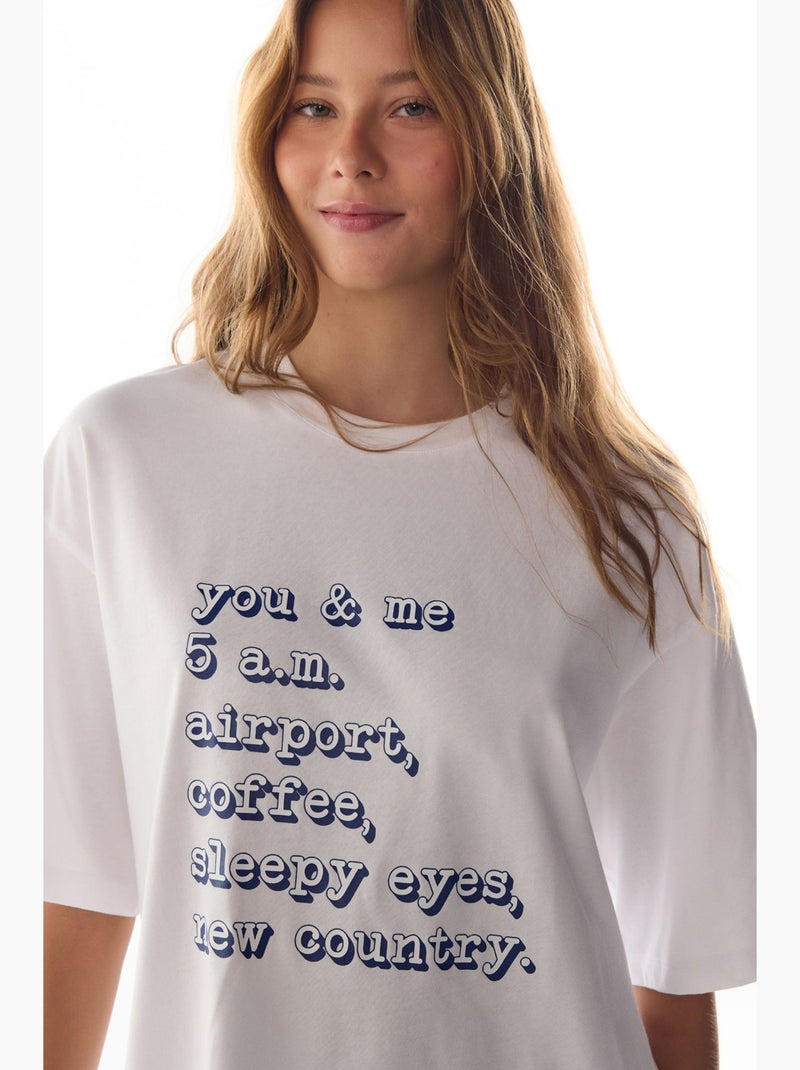 T-shirt da pigiama con stampa vacation slogan e maniche corte penti Bianco - Kiabi