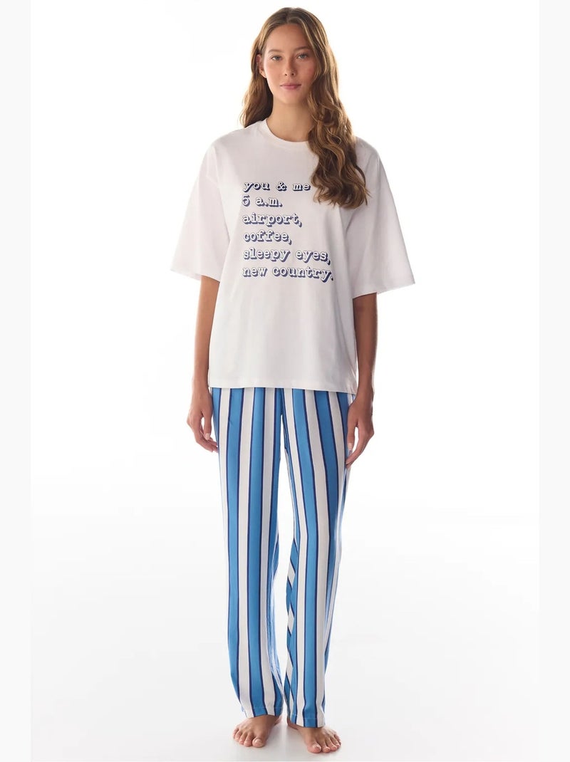 T-shirt da pigiama con stampa vacation slogan e maniche corte penti Bianco - Kiabi