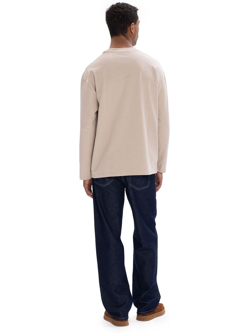 T-shirt da uomo in cotone a maniche lunghe con girocollo giesto Beige argilla - Kiabi