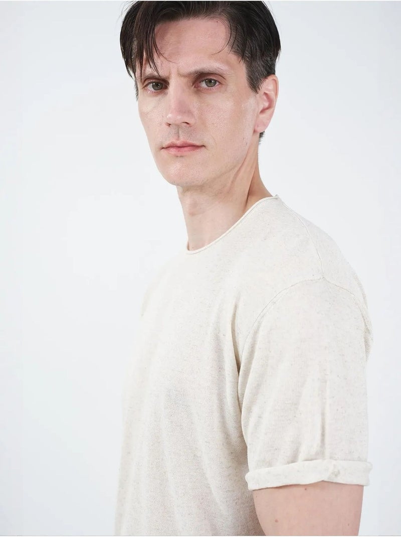 T-shirt da uomo in cotone e lino giesto Beige naturale - Kiabi