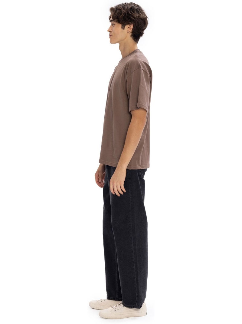 T-shirt da uomo in cotone tinta unita con girocollo giesto Tortora - Kiabi