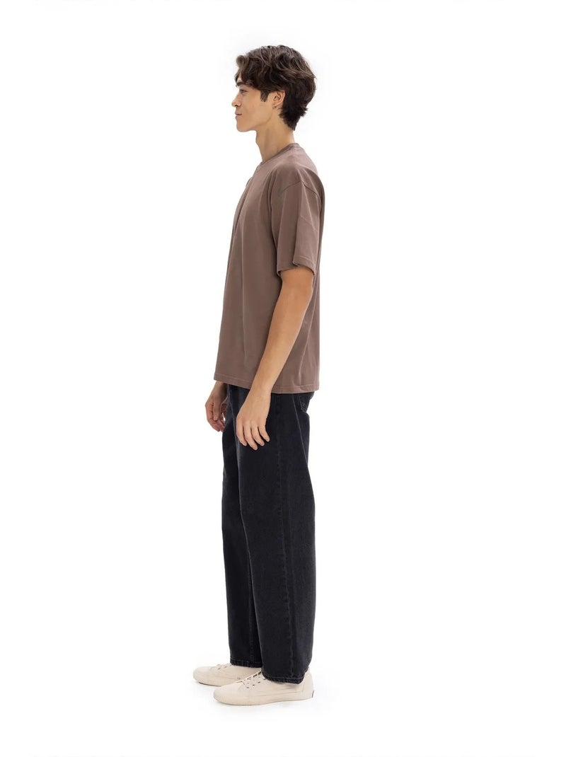 T-shirt da uomo in cotone tinta unita con girocollo giesto Tortora - Kiabi