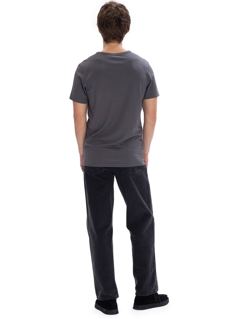 T-shirt da uomo tinta unita con girocollo giesto Grigio nero - Kiabi