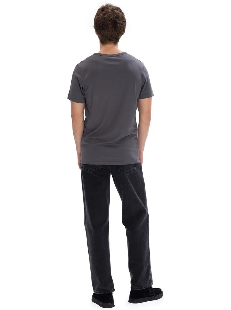 T-shirt da uomo tinta unita con girocollo giesto Grigio nero - Kiabi