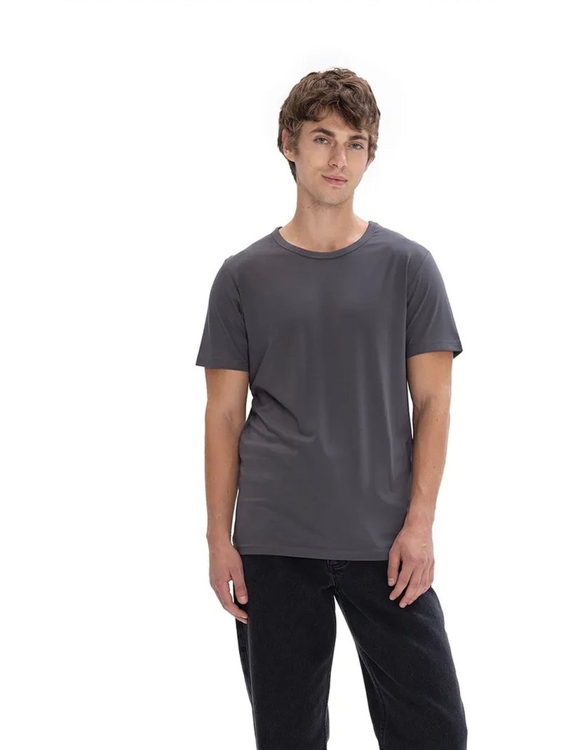 T-shirt da uomo tinta unita con girocollo giesto Grigio nero - Kiabi