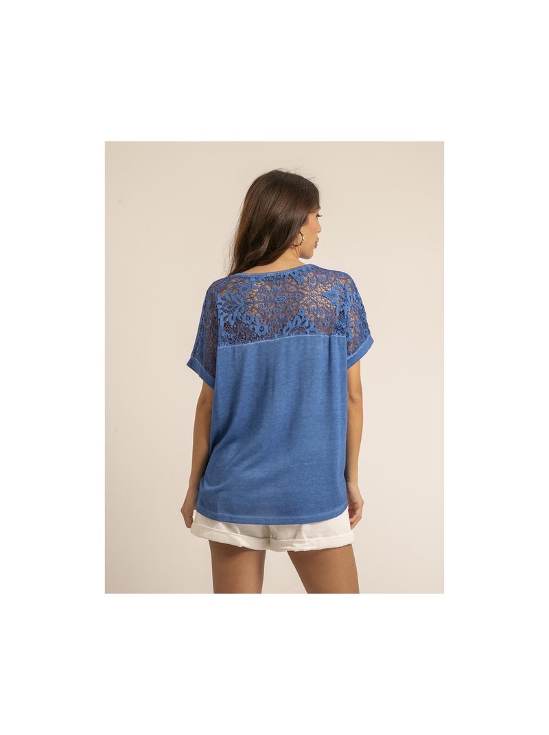 T-shirt dentelle FERASSIA Blu reale - Kiabi