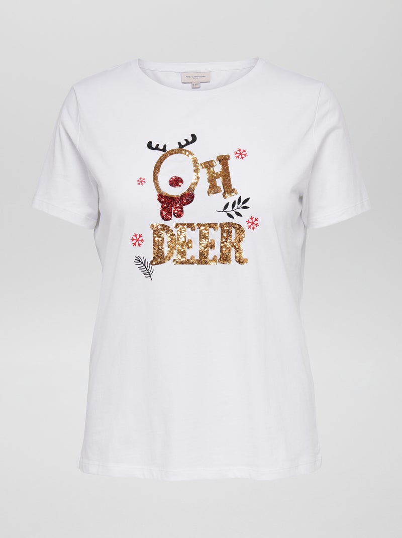 T-shirt di Natale scollo tondo 'Only' bianco - Kiabi