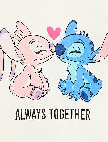 T-shirt 'Disney' 'Stitch & Angel' in cotone tinta unita