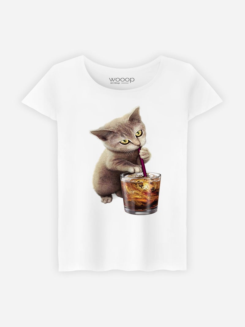 T-shirt Donna - CAT LOVES SOFT DRINK Bianco - Kiabi