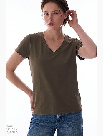 T-shirt donna in modal con scollo a v penti