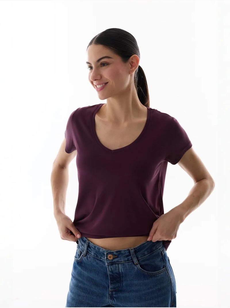 T-shirt donna in modal penti Rosso bordeaux - Kiabi