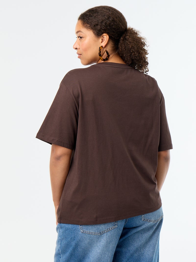 T-shirt drappeggiata con gioiello dorato a forma di spilla Marrone - Kiabi