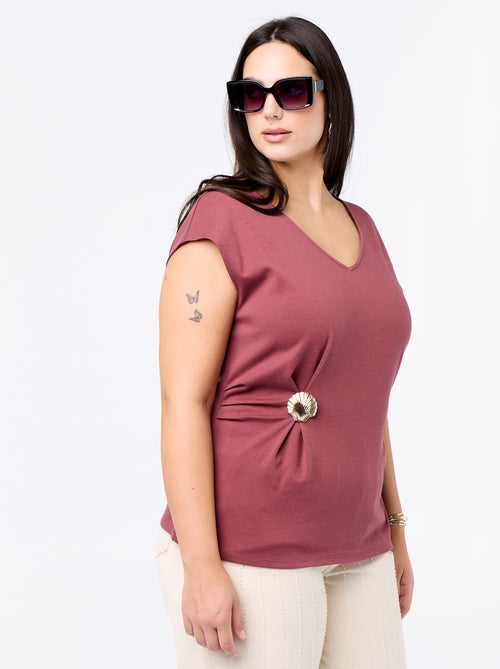 T-shirt drappeggiata con gioiello dorato - Kiabi