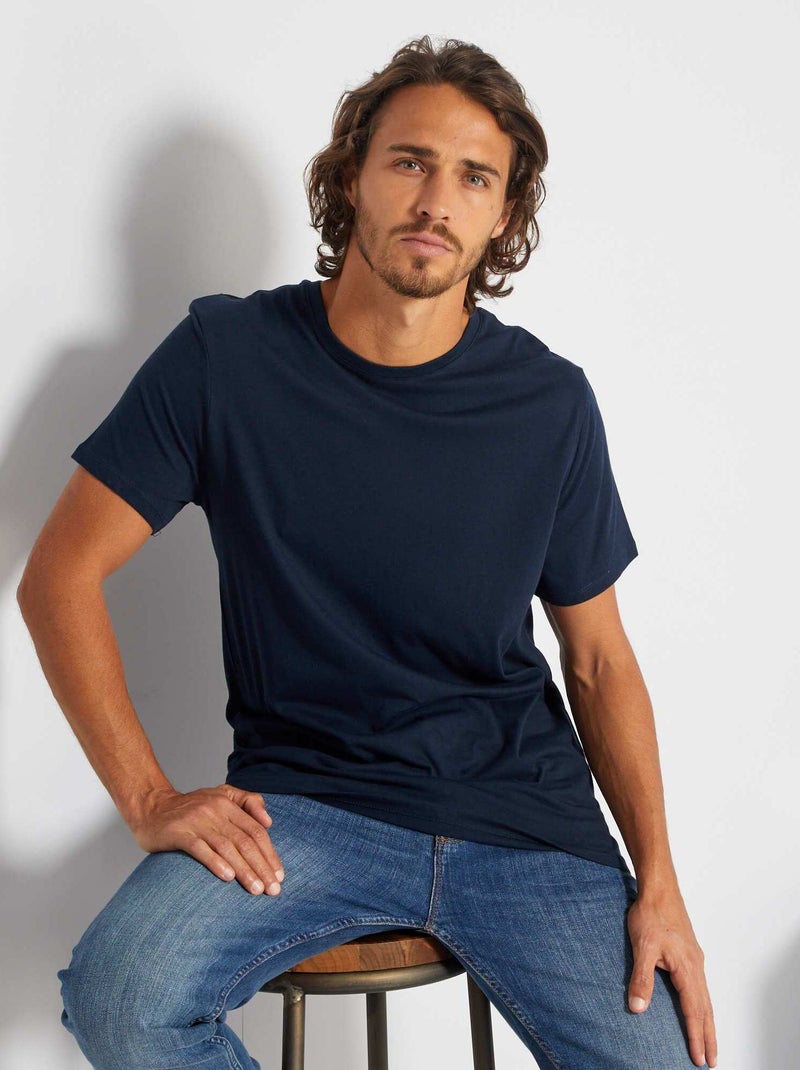 T-shirt dritta in jersey tinta unita blu scuro - Kiabi
