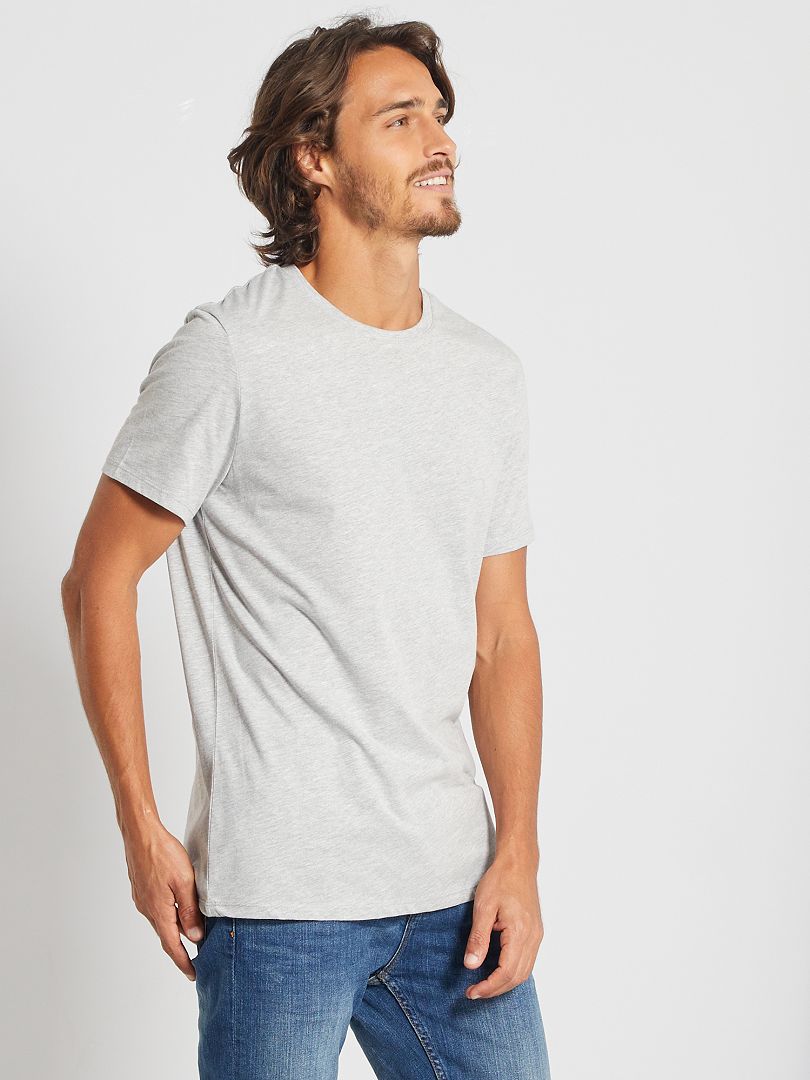 T-shirt dritta in jersey tinta unita grigio chiaro - Kiabi