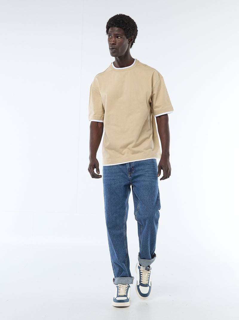 T-shirt effetto 2-in-1 a maniche corte Beige - Kiabi