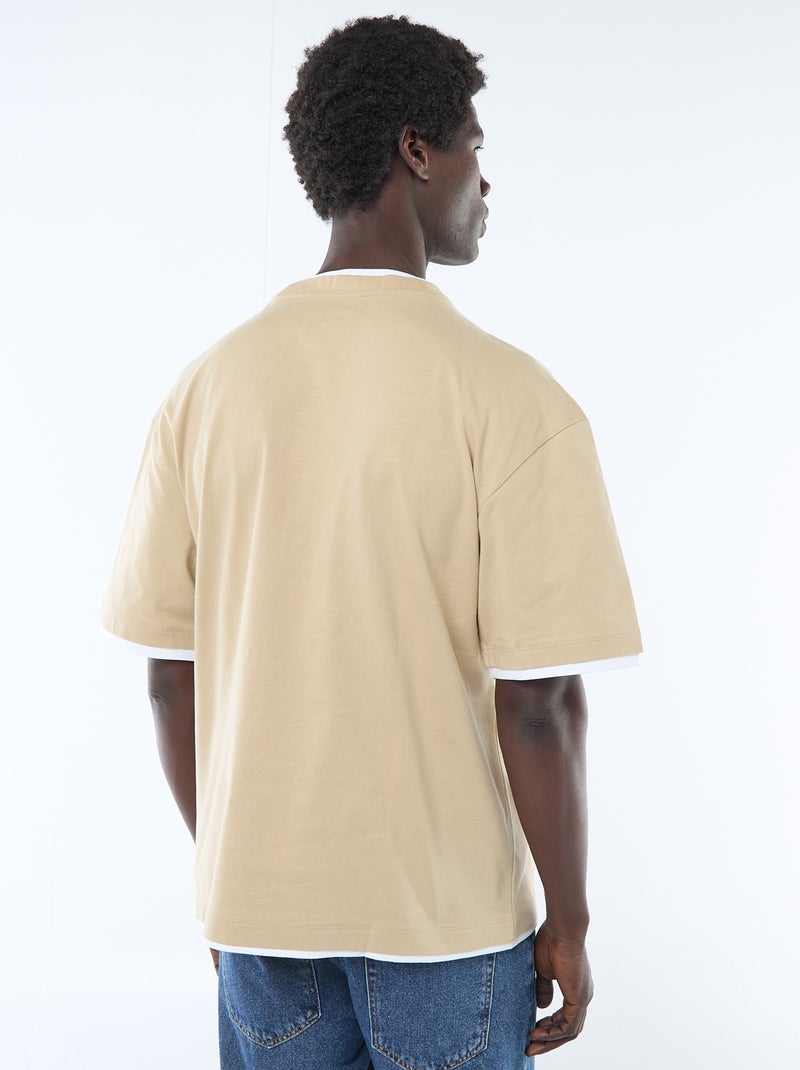 T-shirt effetto 2-in-1 a maniche corte Beige - Kiabi