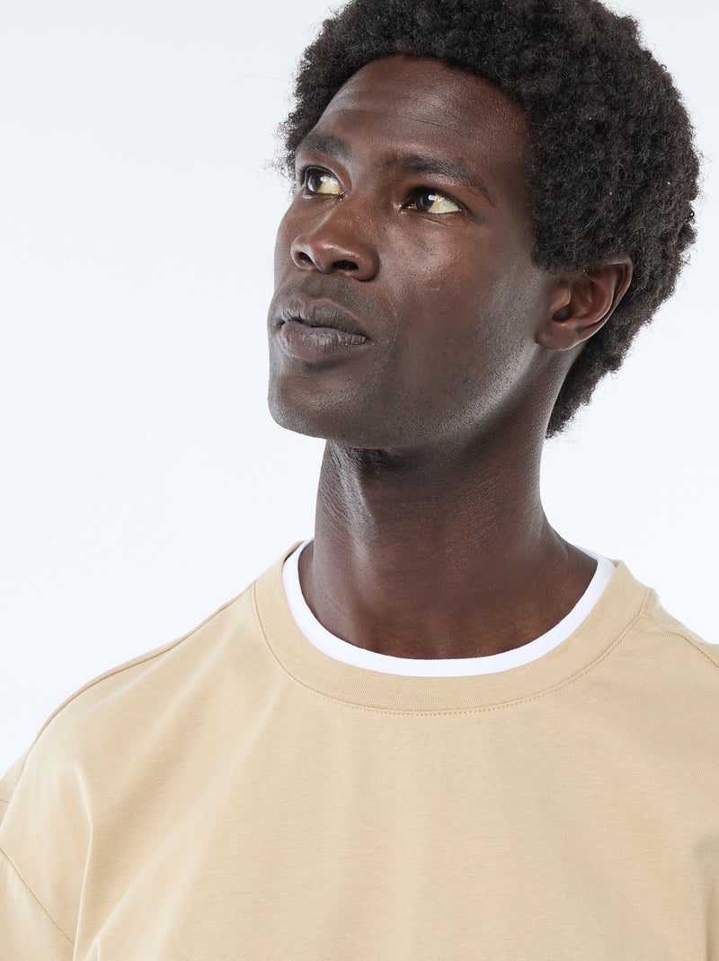 T-shirt effetto 2-in-1 a maniche corte Beige - Kiabi