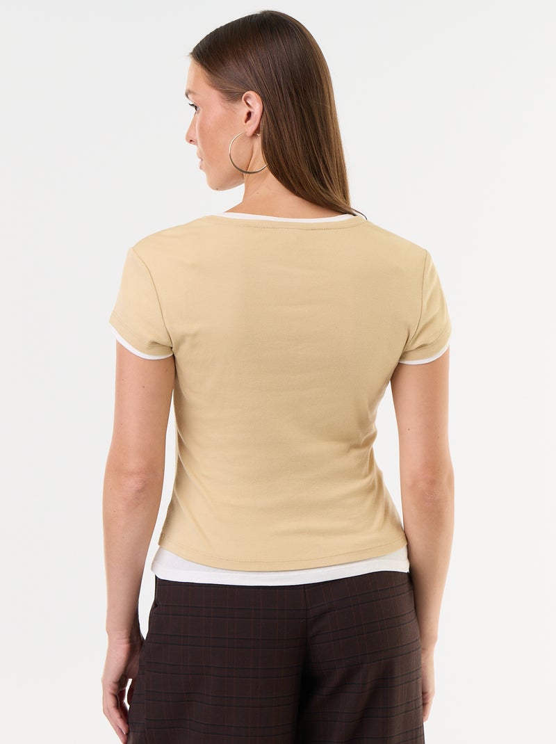 T-shirt effetto 2-in-1 a maniche corte Beige - Kiabi