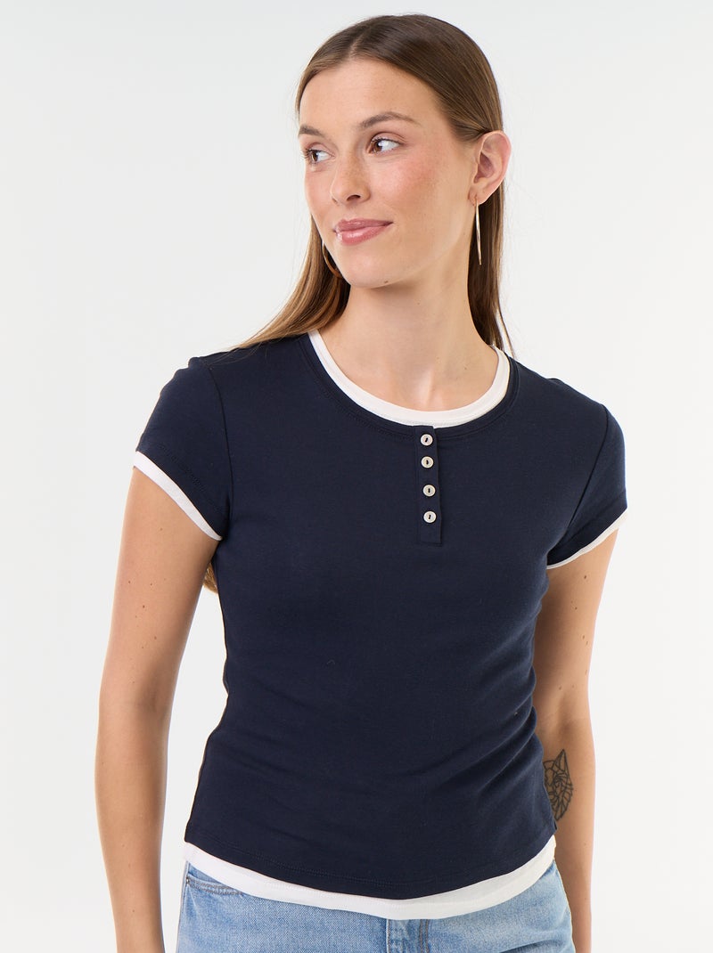 T-shirt effetto 2-in-1 a maniche corte Blu - Kiabi